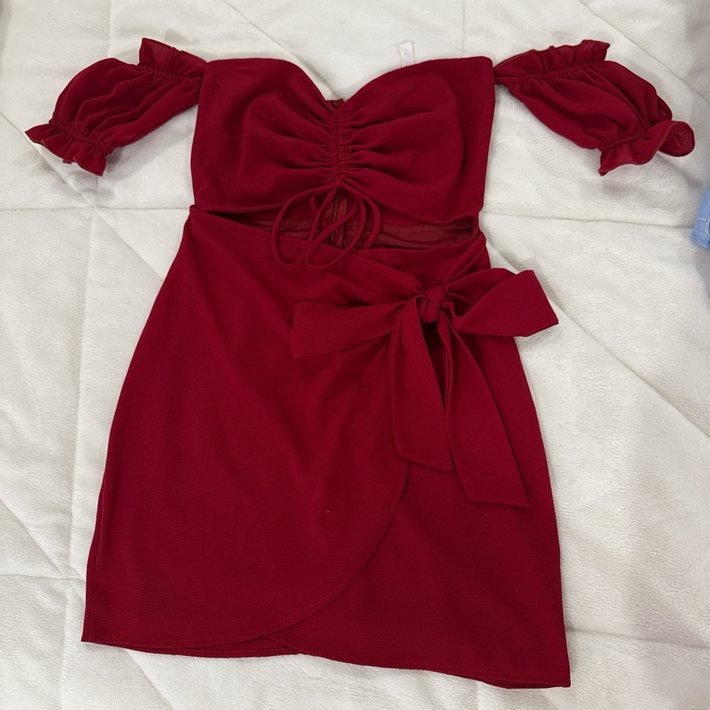 Lucy in the Sky Chiffon Wrap Dress in Red/Maroon Size XS